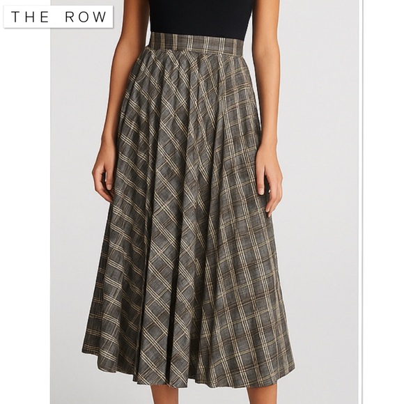 The Row Plaid Wool A-Line Midi Skirt S High Waist Pleated Quiet Luxury Academia - Picture 2 of 16